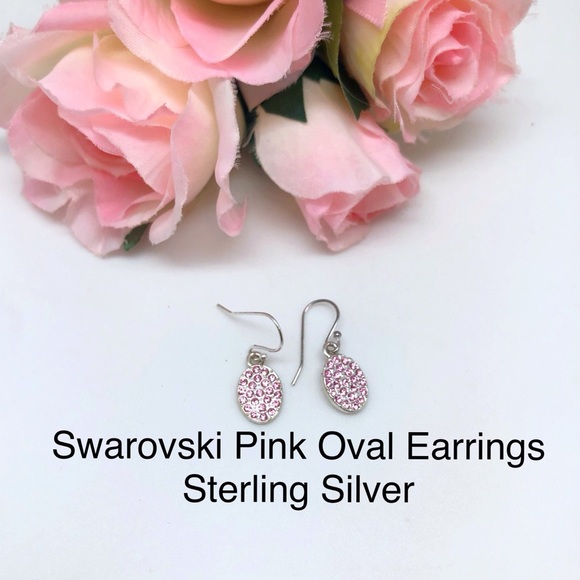 Pink Swarovski Oval Sterling Silver Dangles on Hook or Ball Stud, NIB - Picture 2 of 6